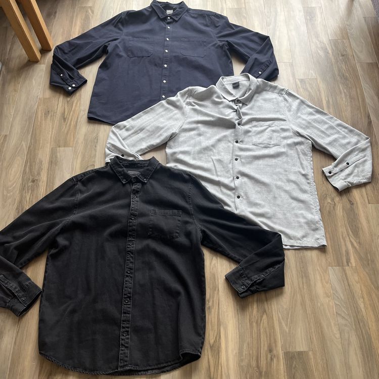 x3 Long Sleeve Shirts, Various Brands, Black Grey Blue